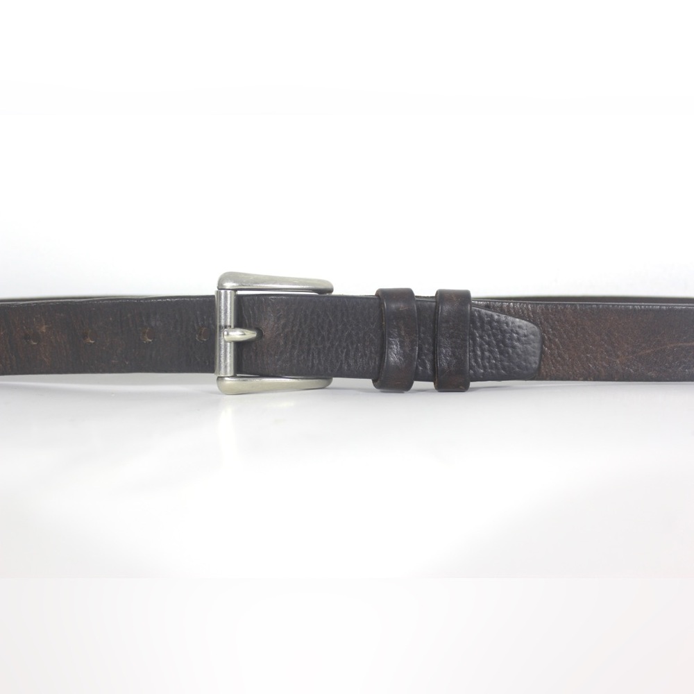 Hand Crafted Dark Brown Italian Leather Vintage Belt with Silver Metal Buckle